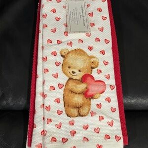 Valentines Cupcakes and Cashmere Teddy Bear Kitchen Towels, Set of 3